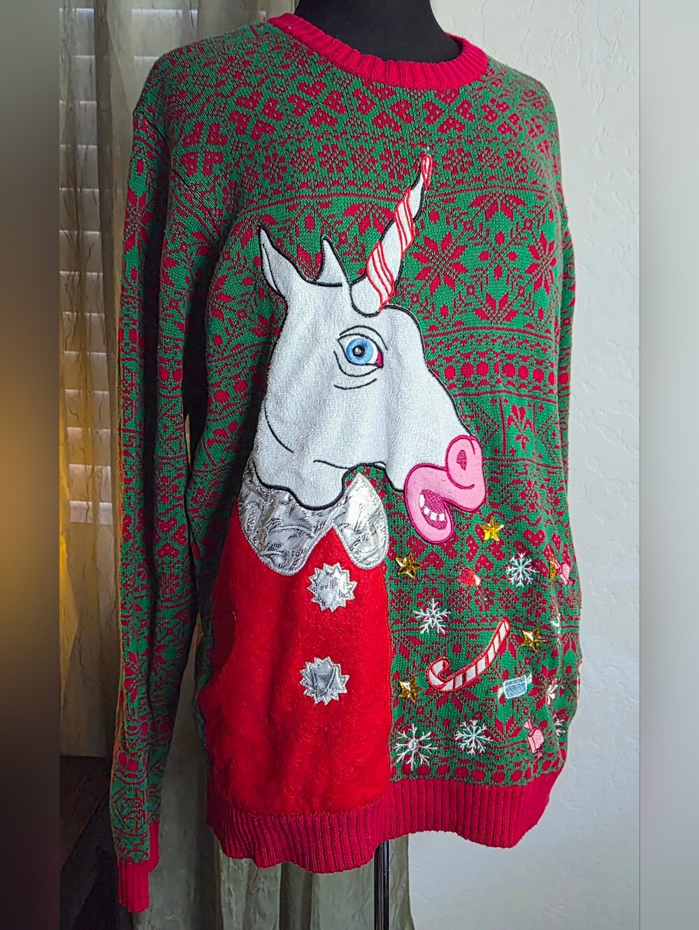 33 Degrees Unicorn Vomit Ugly Christmas Sweater Size XL